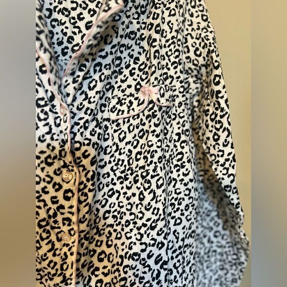 Victorias Secret Womens Medium Night Gown Leopard Drawstring Flannel Sleep Dress - Picture 12 of 16